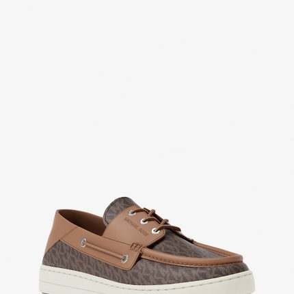 Michael Kors Aiden Signature Logo and Leather Boat Shoe