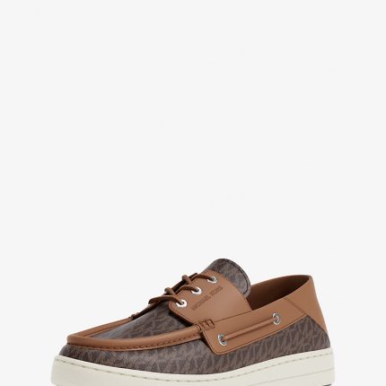 Michael Kors Aiden Signature Logo and Leather Boat Shoe