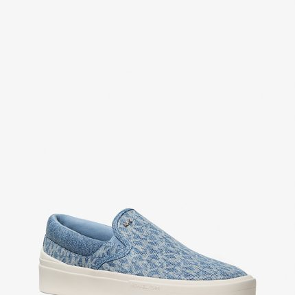 Michael Kors Eddie Signature Logo Print Denim Slip-on Sneaker